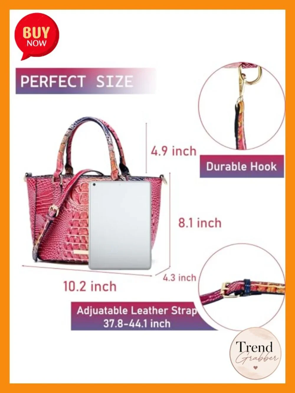 Faux Leather Crocodile Embossed Zip Satchel Tote Crossbody Bag